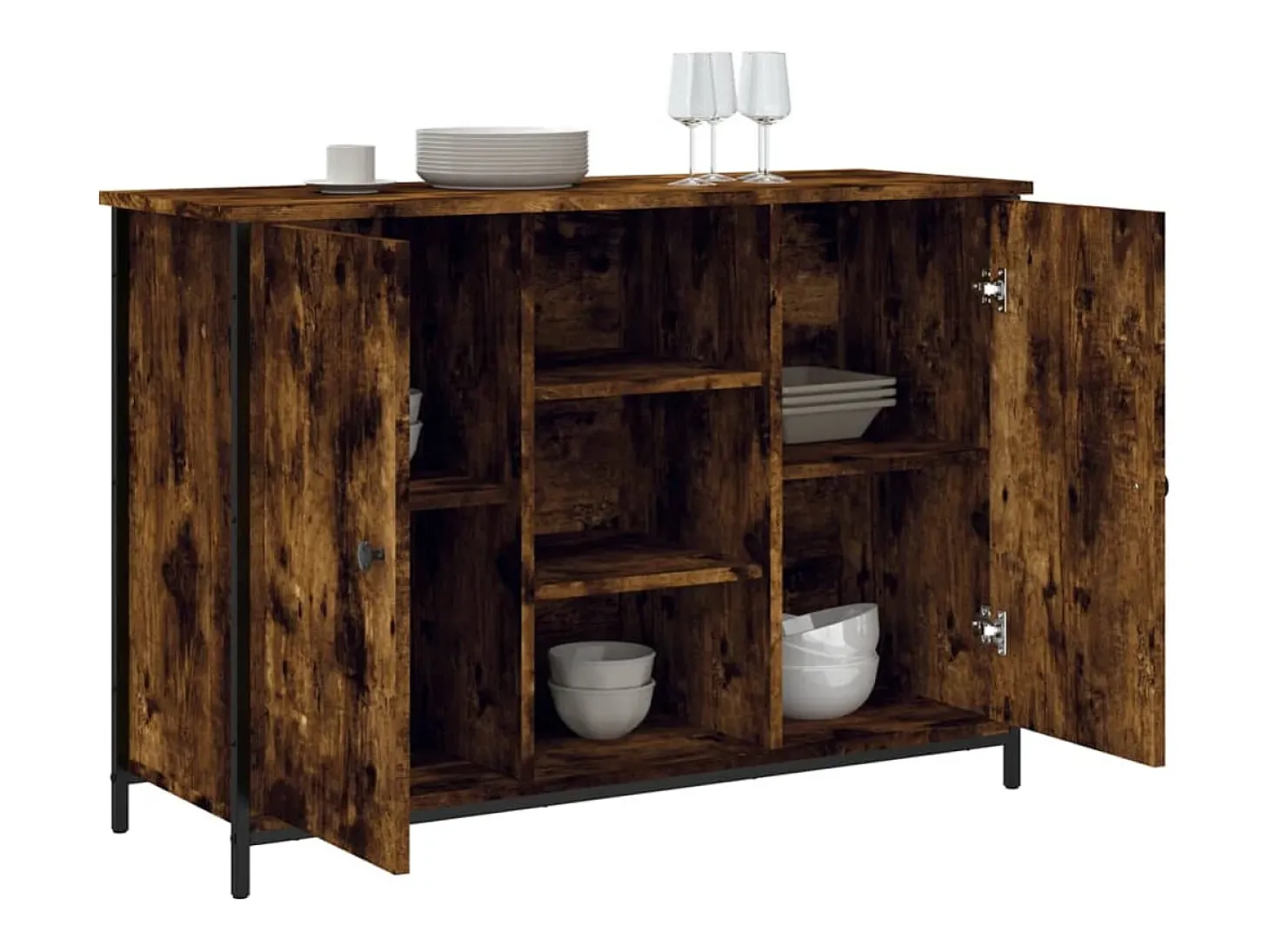 Aparador de roble ahumado 100x35x70 cm madera de ingeniería