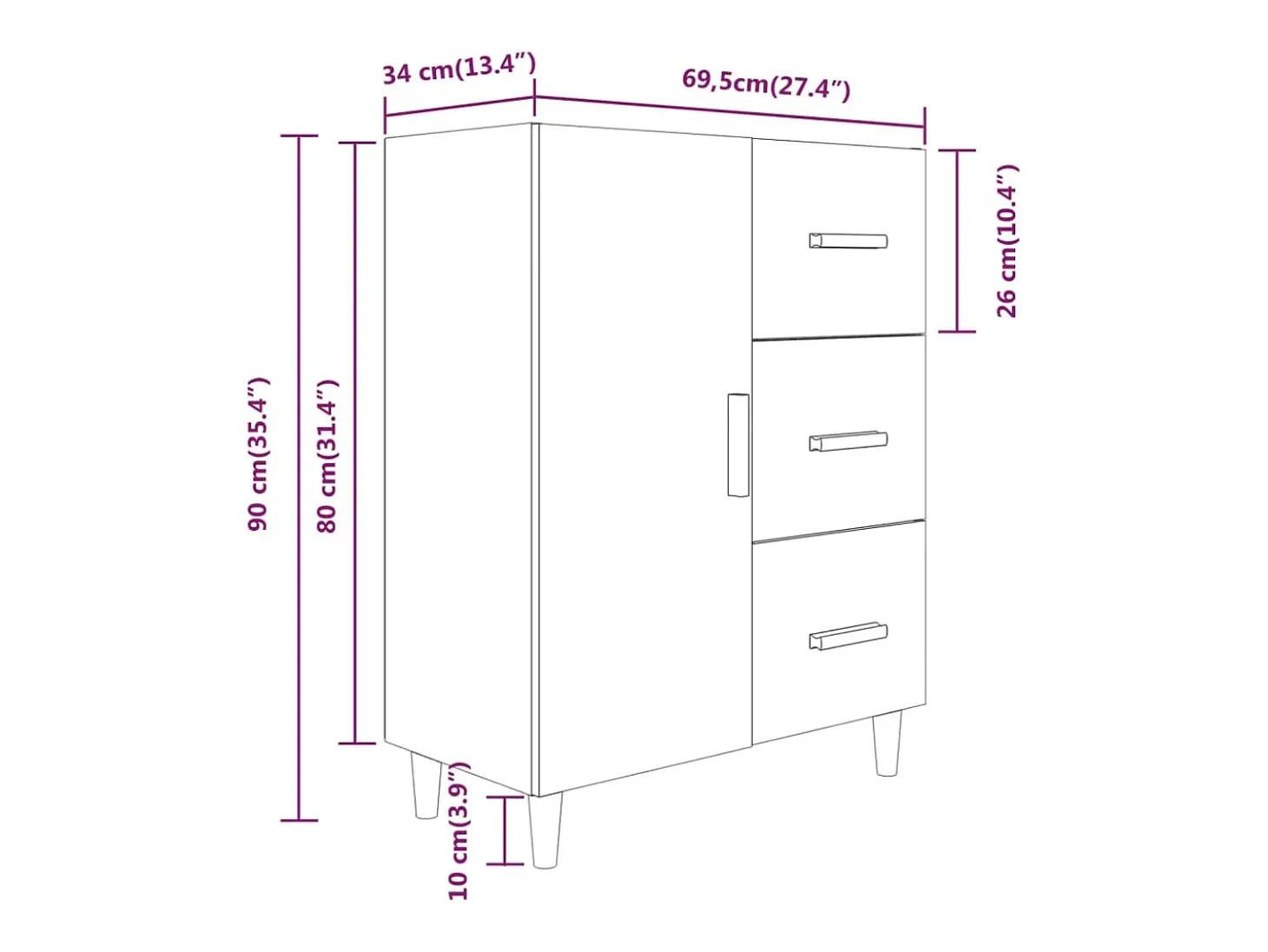 Aparador de roble ahumado 69,5x34x90 cm madera de ingeniería