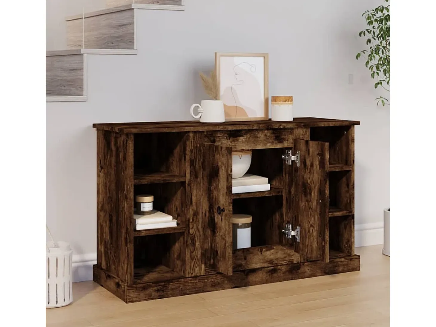 Aparador de roble ahumado 100x35,5x60 cm Madera de ingeniería