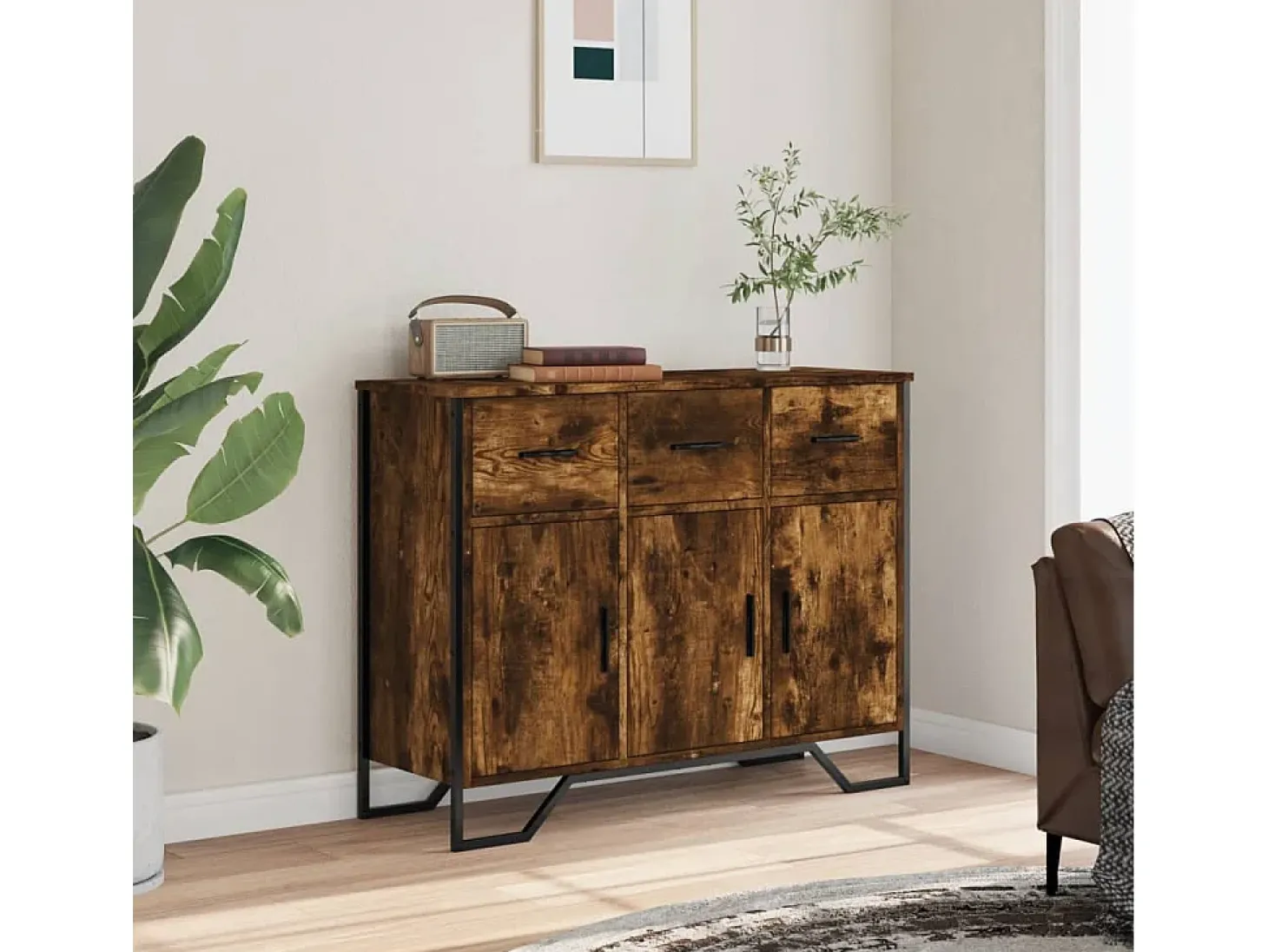 Aparador de roble ahumado 97x32,5x74,5 cm madera de ingeniería