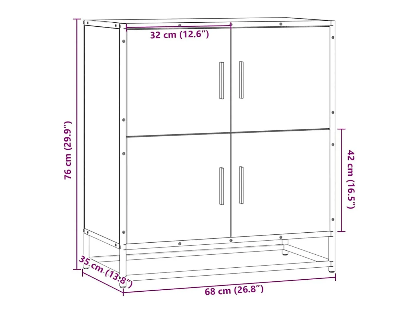 Aparador de roble ahumado 68x35x76 cm madera de ingeniería
