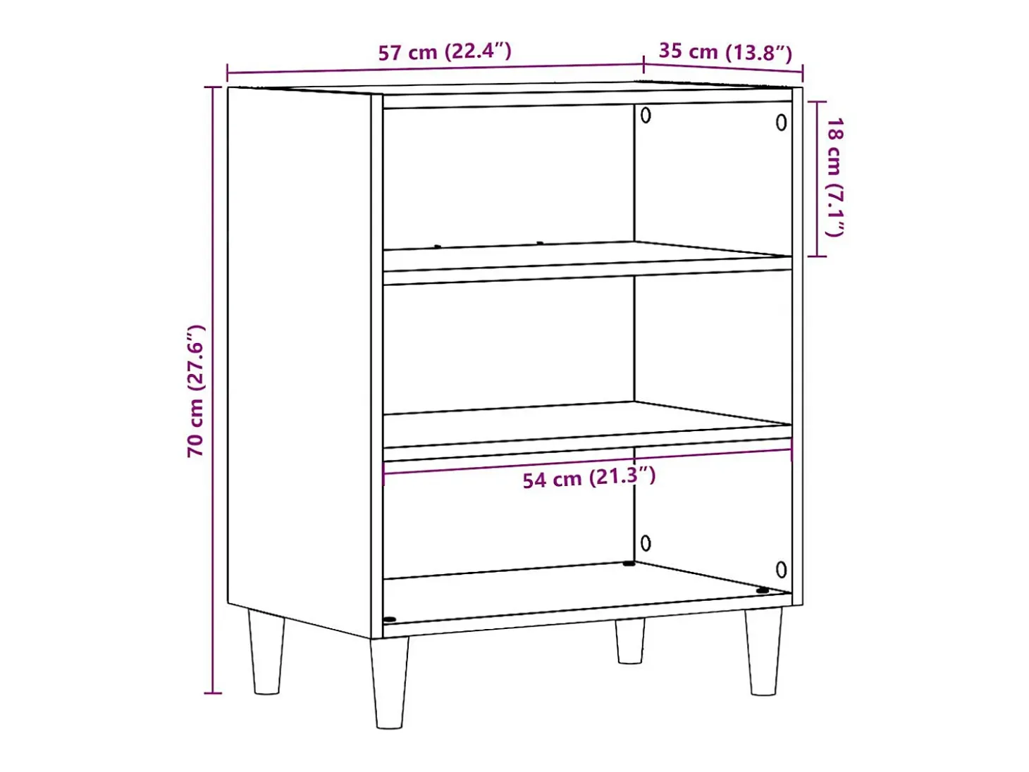 Aparador de roble artesanal 57x35x75 cm madera de ingeniería
