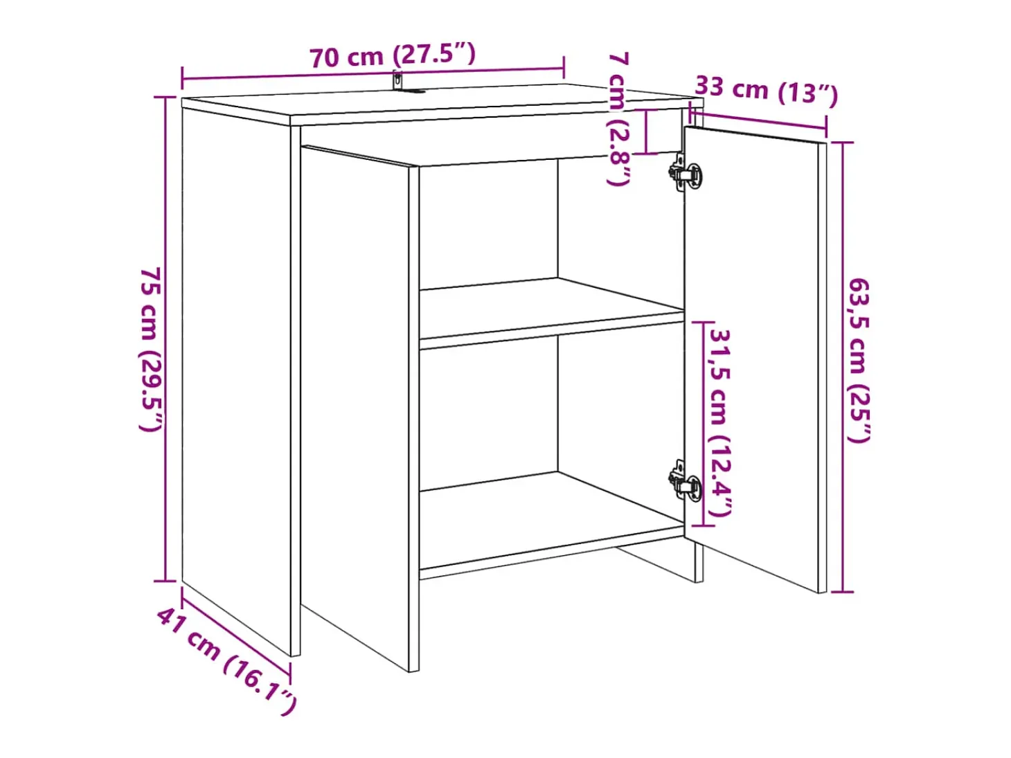 Aparador de roble artesanal 70x41x75 cm madera de ingeniería