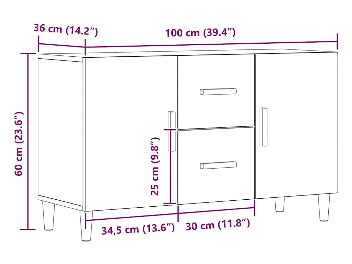 Aparador de roble artesanal 100x36x60 cm madera de ingeniería