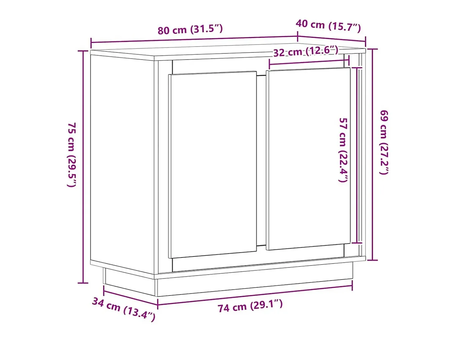 Aparador de roble artesanal 80x34x75 cm Madera de ingeniería