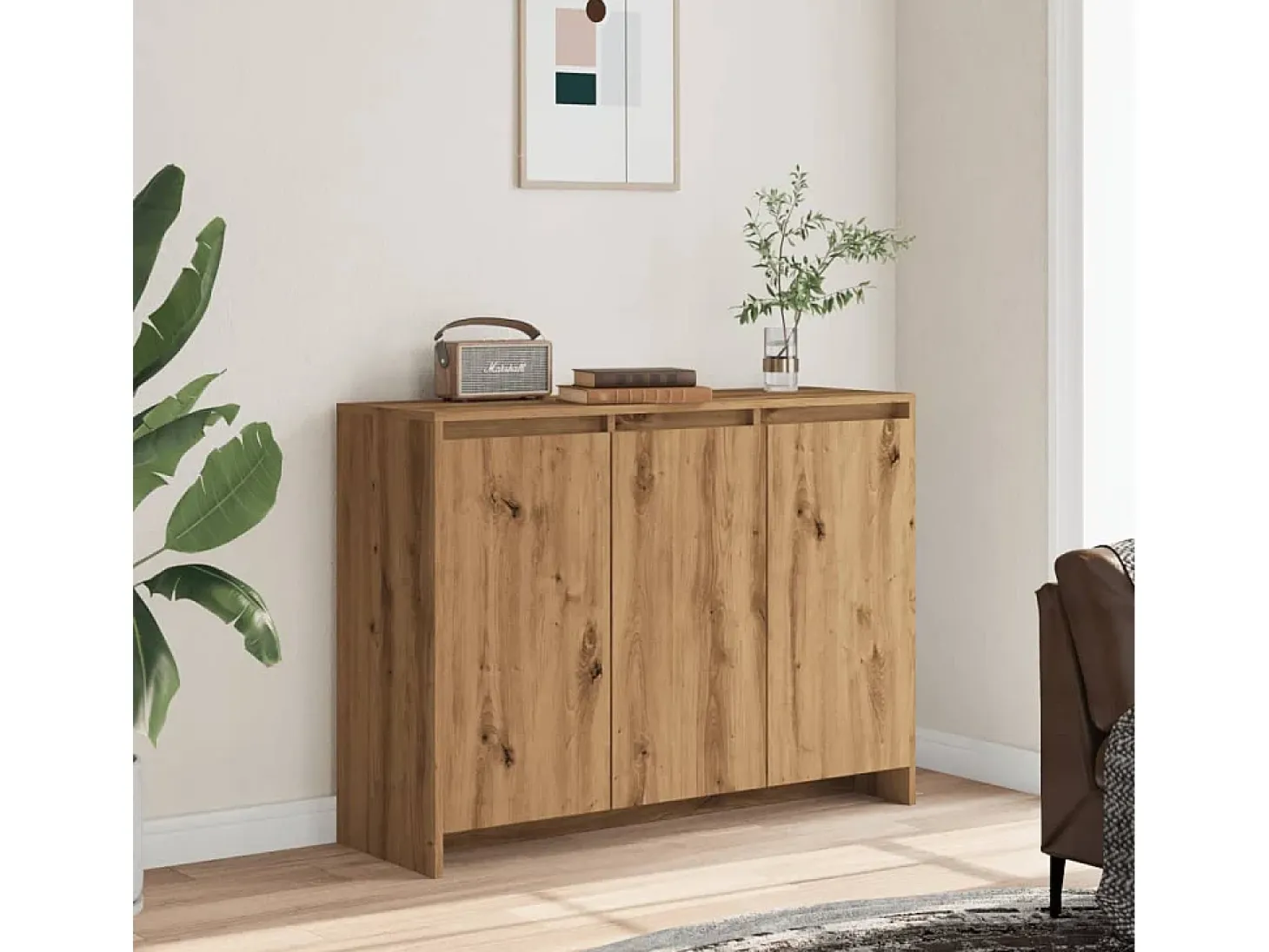 Aparador de roble artesanal 102x33x75 cm madera de ingeniería