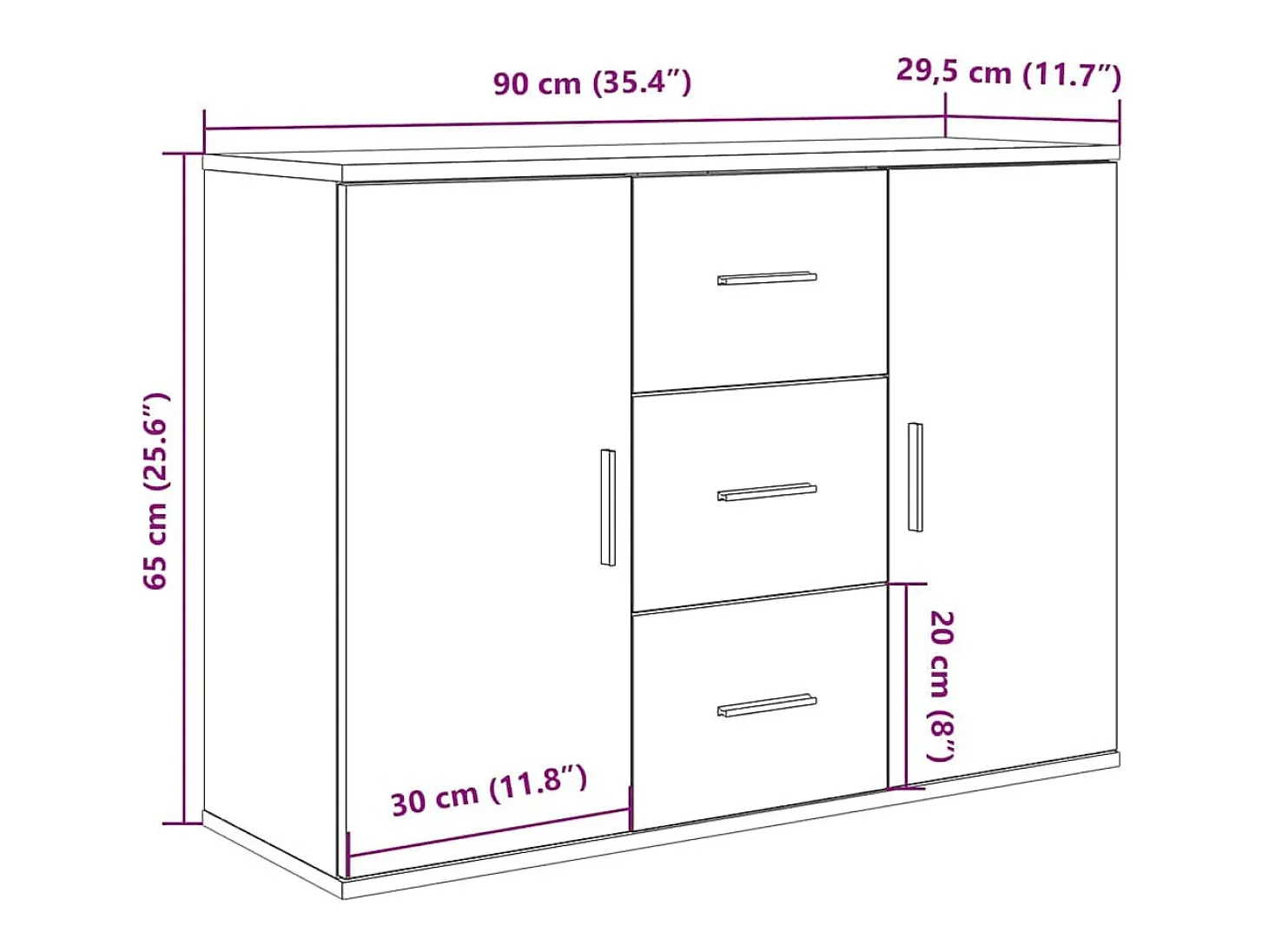 Aparador de roble artesanal 90x29,5x65 cm madera de ingeniería