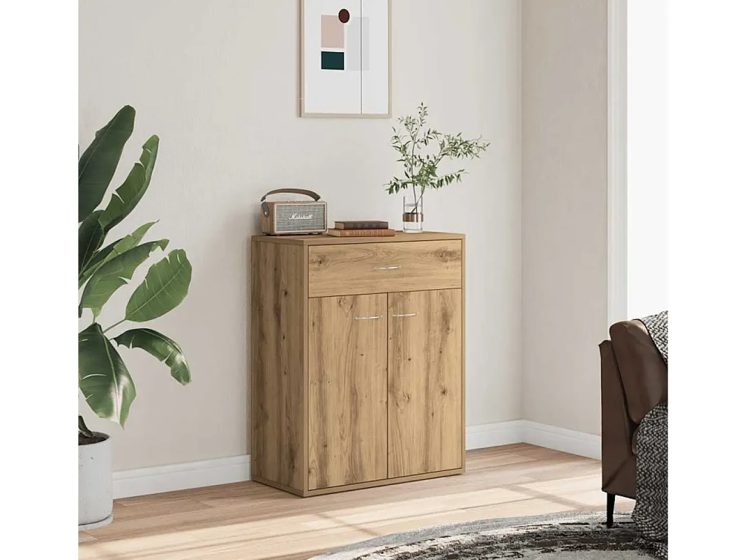 Aparador de roble artesanal 60x30x75 cm madera de ingeniería