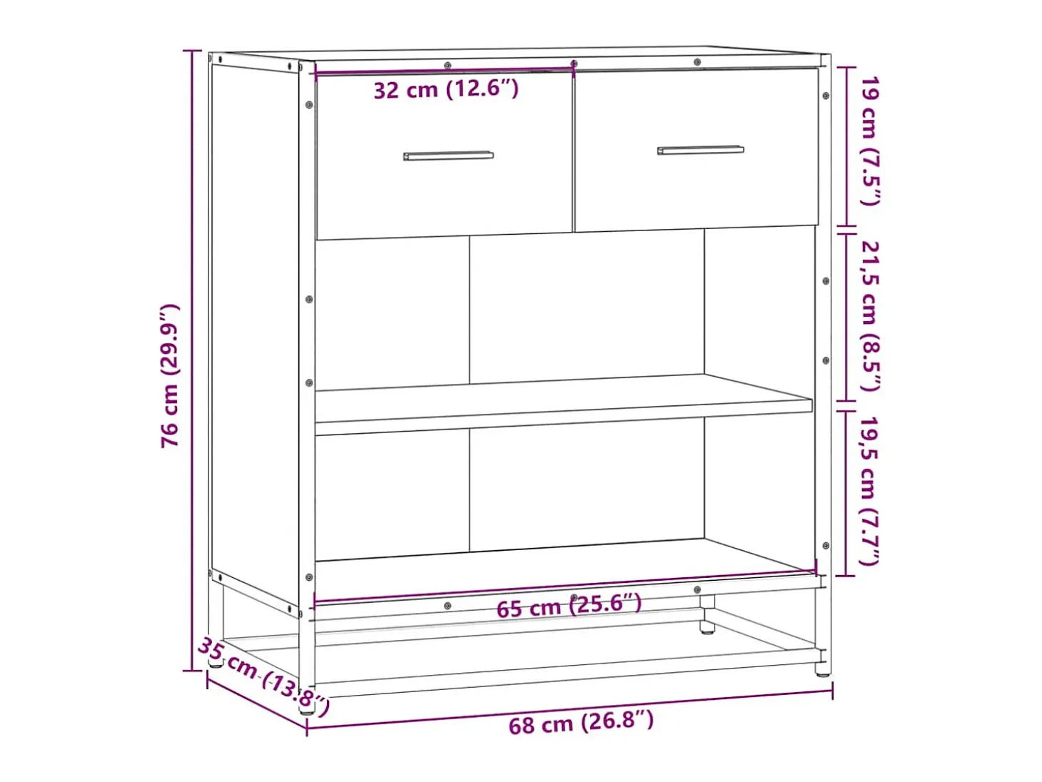 Aparador de roble marrón 68x35x76 cm madera de ingeniería