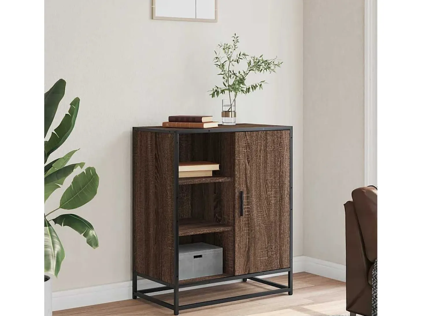 Aparador de roble marrón 62x35x76 cm madera de ingeniería