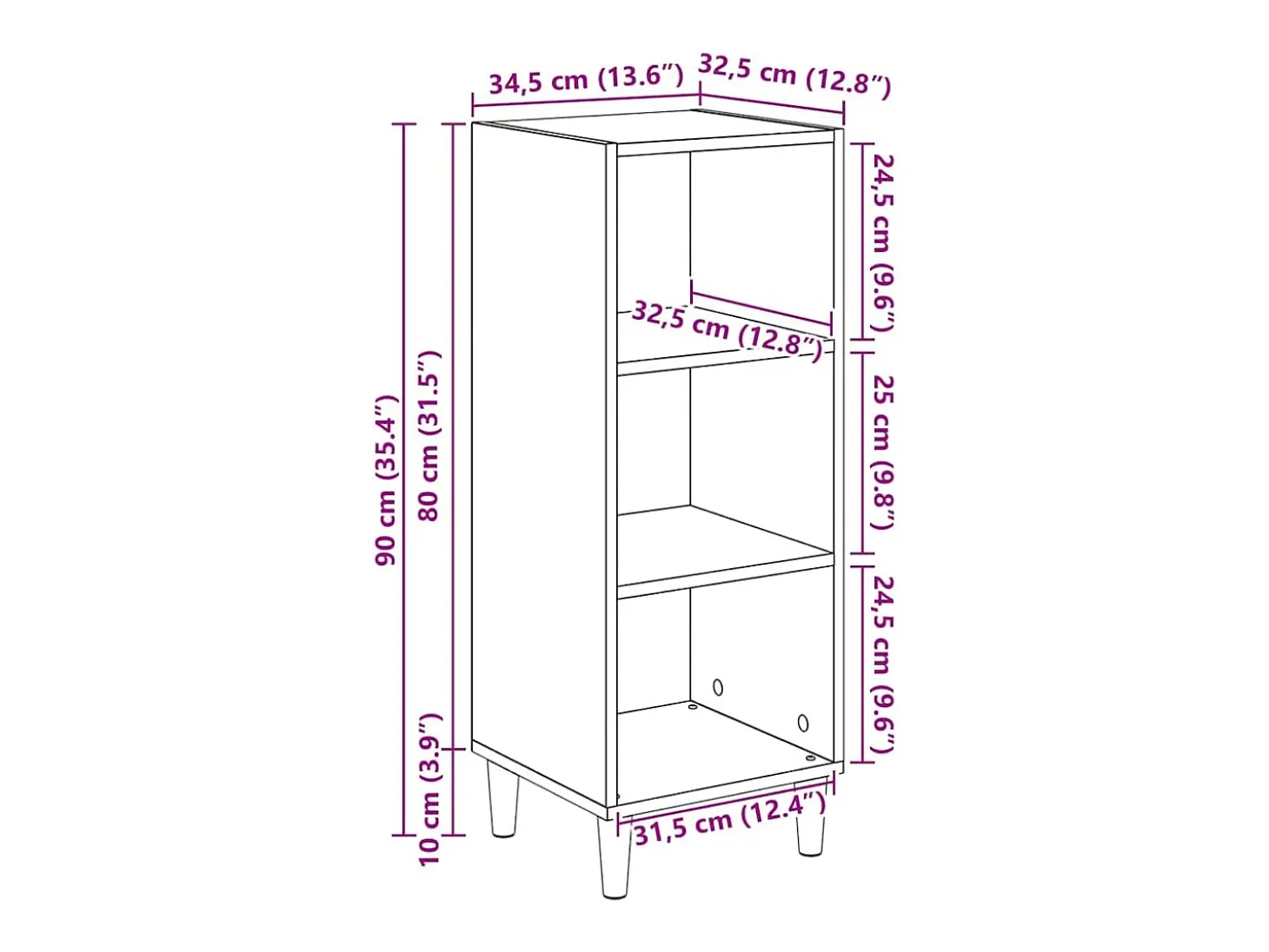 Aparador de roble negro 32,5 x 34,5 x 90 cm Madera de ingeniería