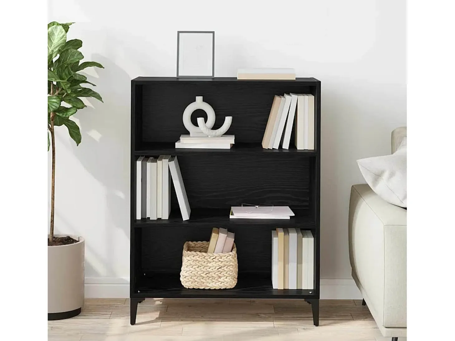 Aparador de roble negro 32,5 x 69,5 x 90 cm Madera de ingeniería