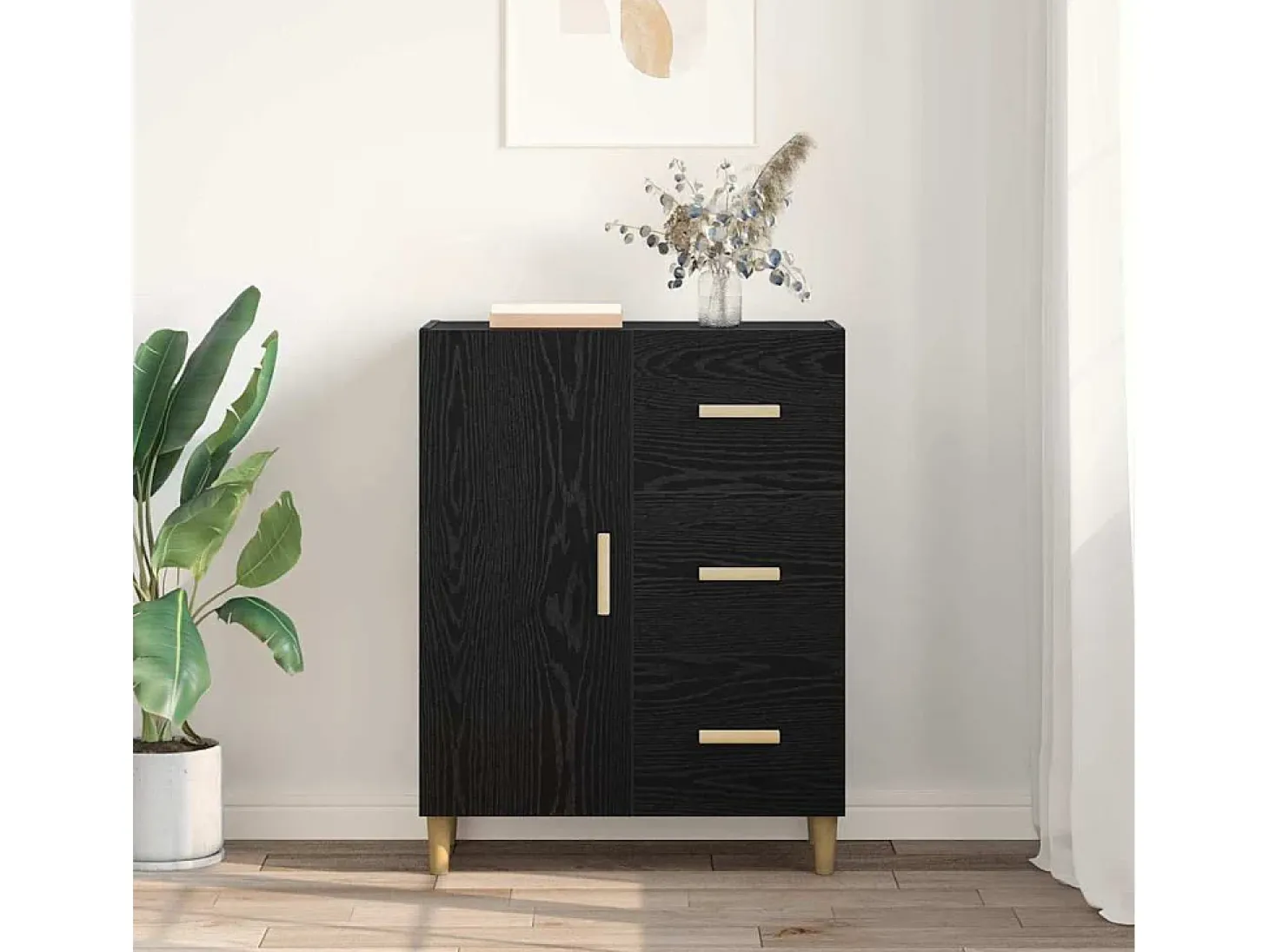 Aparador de roble negro 34 x 69,5 x 90 cm Madera de ingeniería