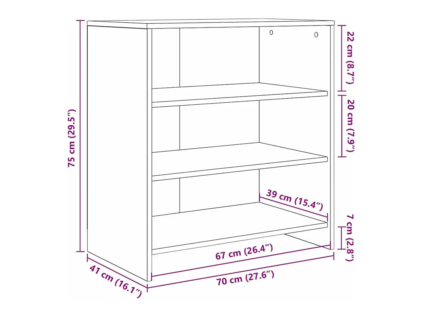Aparador de roble negro 70x41x75 cm en madera de ingeniería