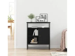 Aparador de roble negro 69x35x80 cm Madera de ingeniería y acero