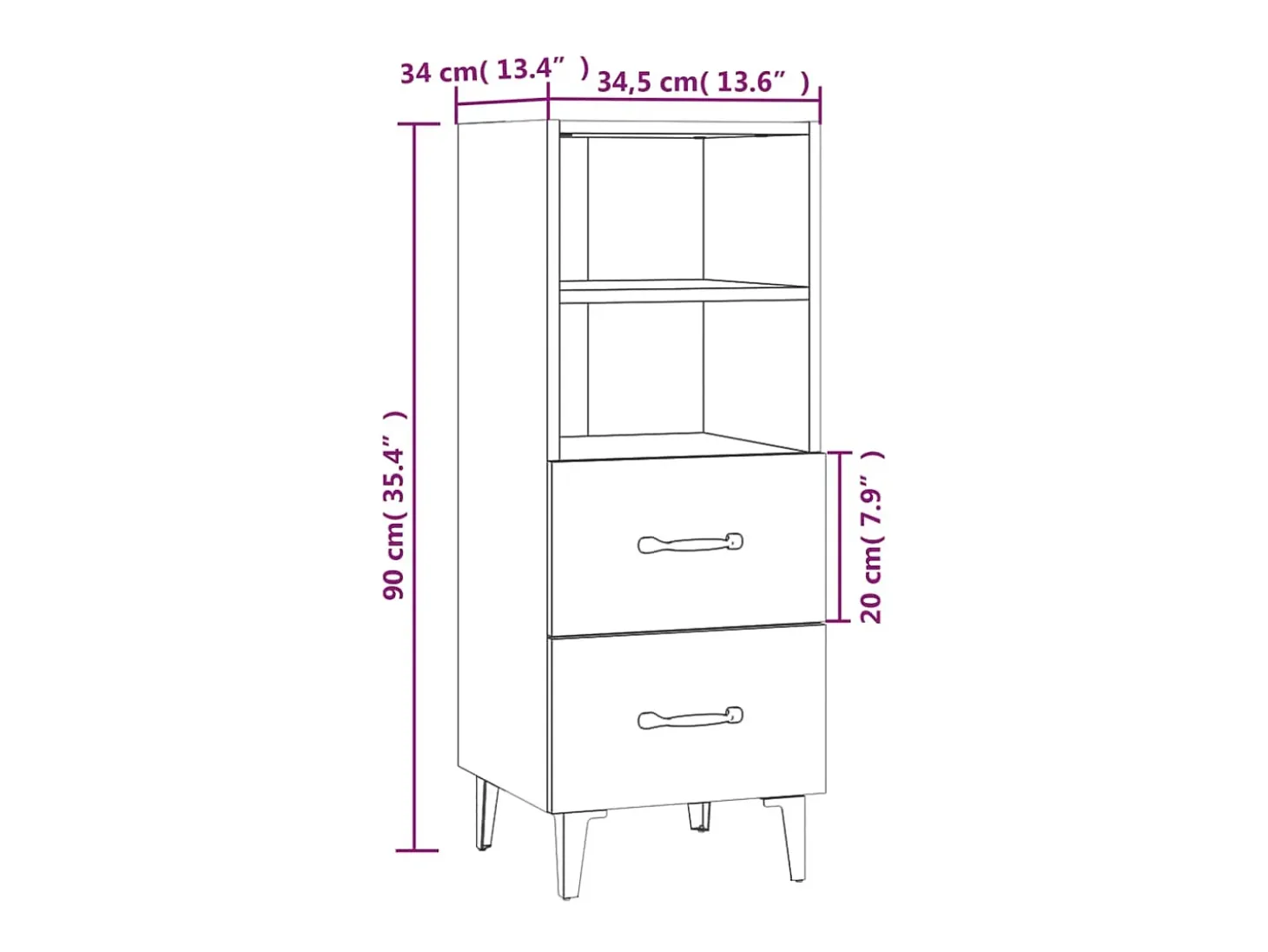 Aparador de roble Sonoma 34,5 x 34 x 90 cm Madera de ingeniería