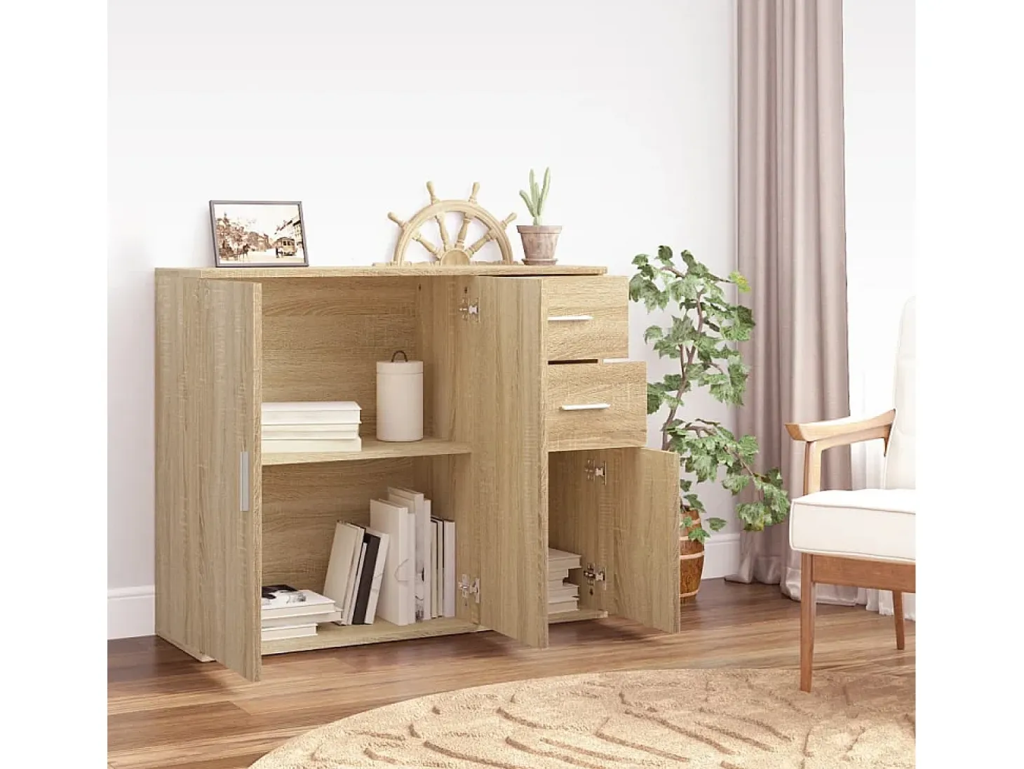 Aparador de roble Sonoma 91x29,5x75 cm Madera de ingeniería