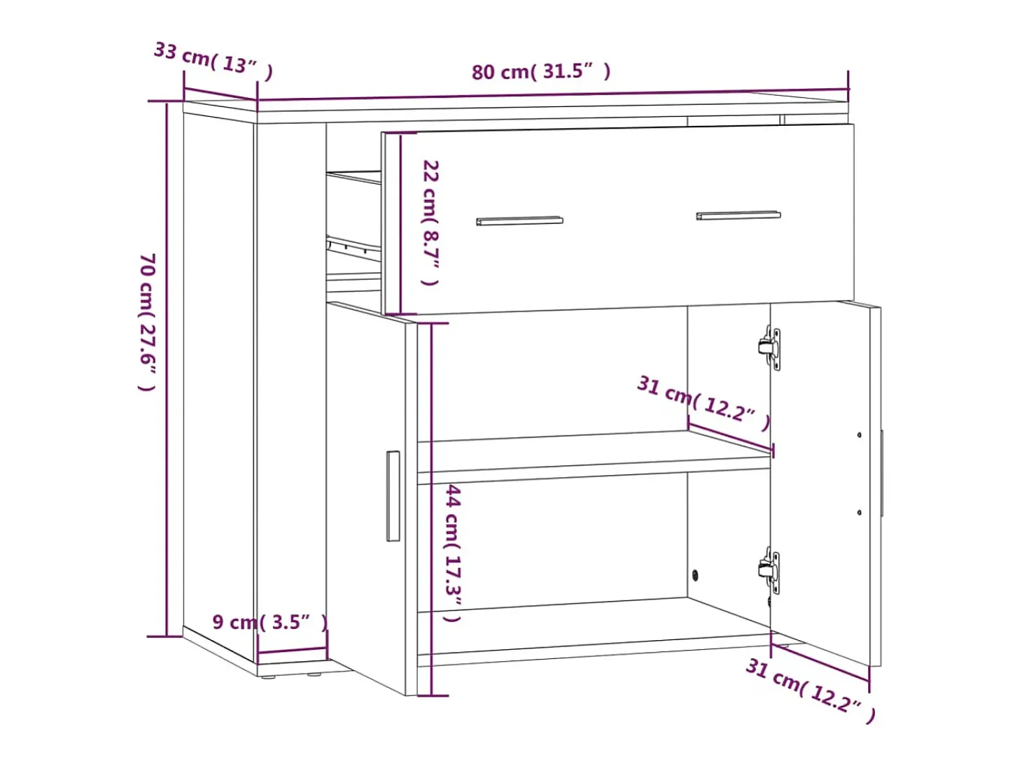 Aparador de roble Sonoma 80x33x70 cm Madera de ingeniería
