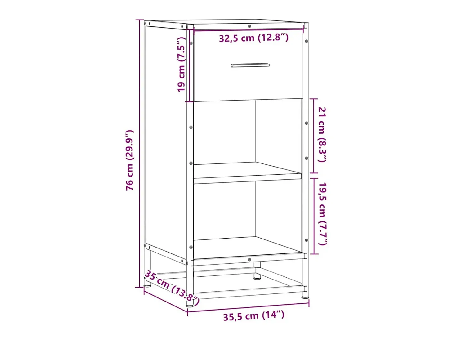 Aparador de roble Sonoma 35,5x35x76 cm madera contrachapada y metal