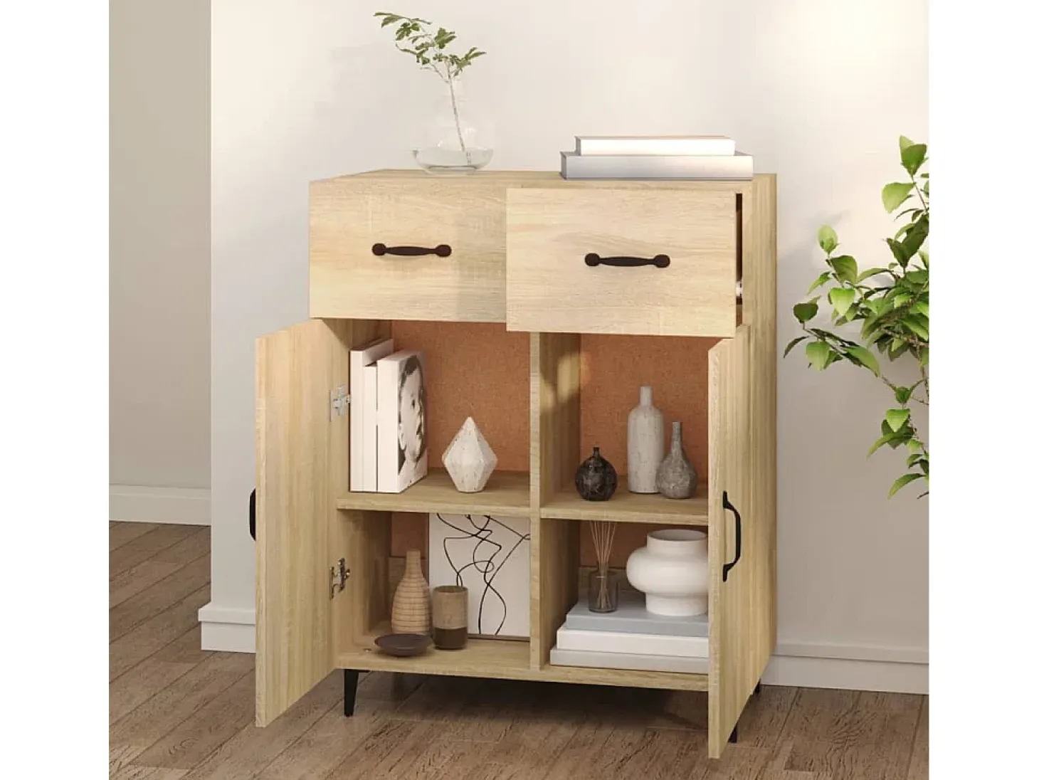 Aparador de roble Sonoma 69,5x34x90 cm madera de ingeniería