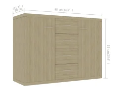 Aparador de roble Sonoma 88x30x65 cm Madera de ingeniería