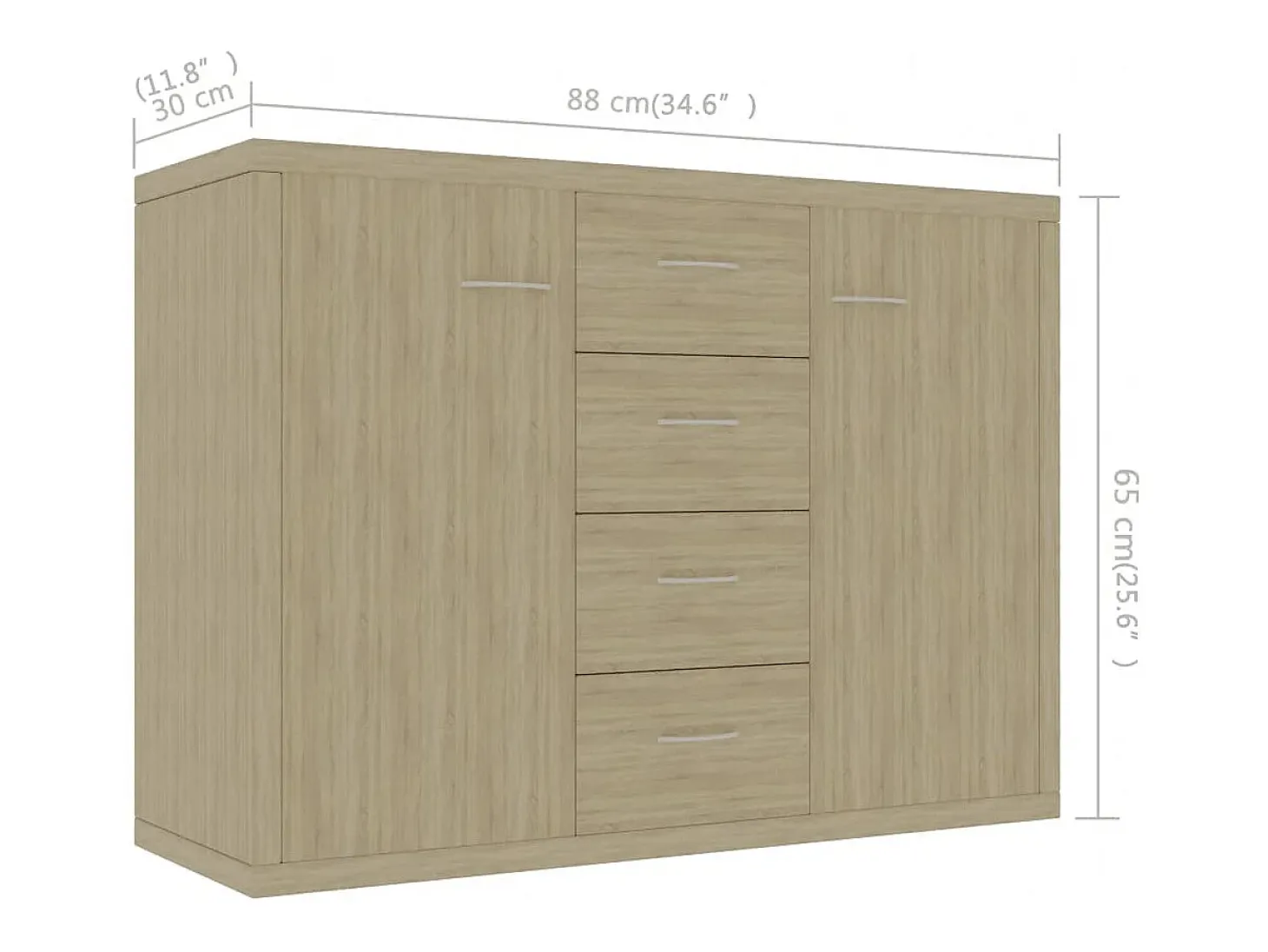 Aparador de roble Sonoma 88x30x65 cm Madera de ingeniería