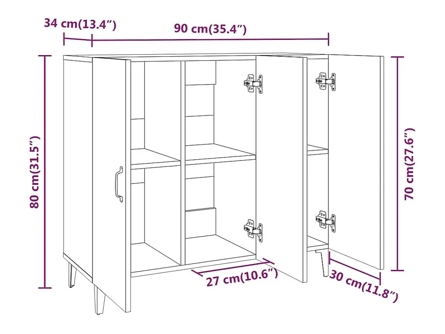 Aparador de roble Sonoma 90x34x80 cm madera de ingeniería
