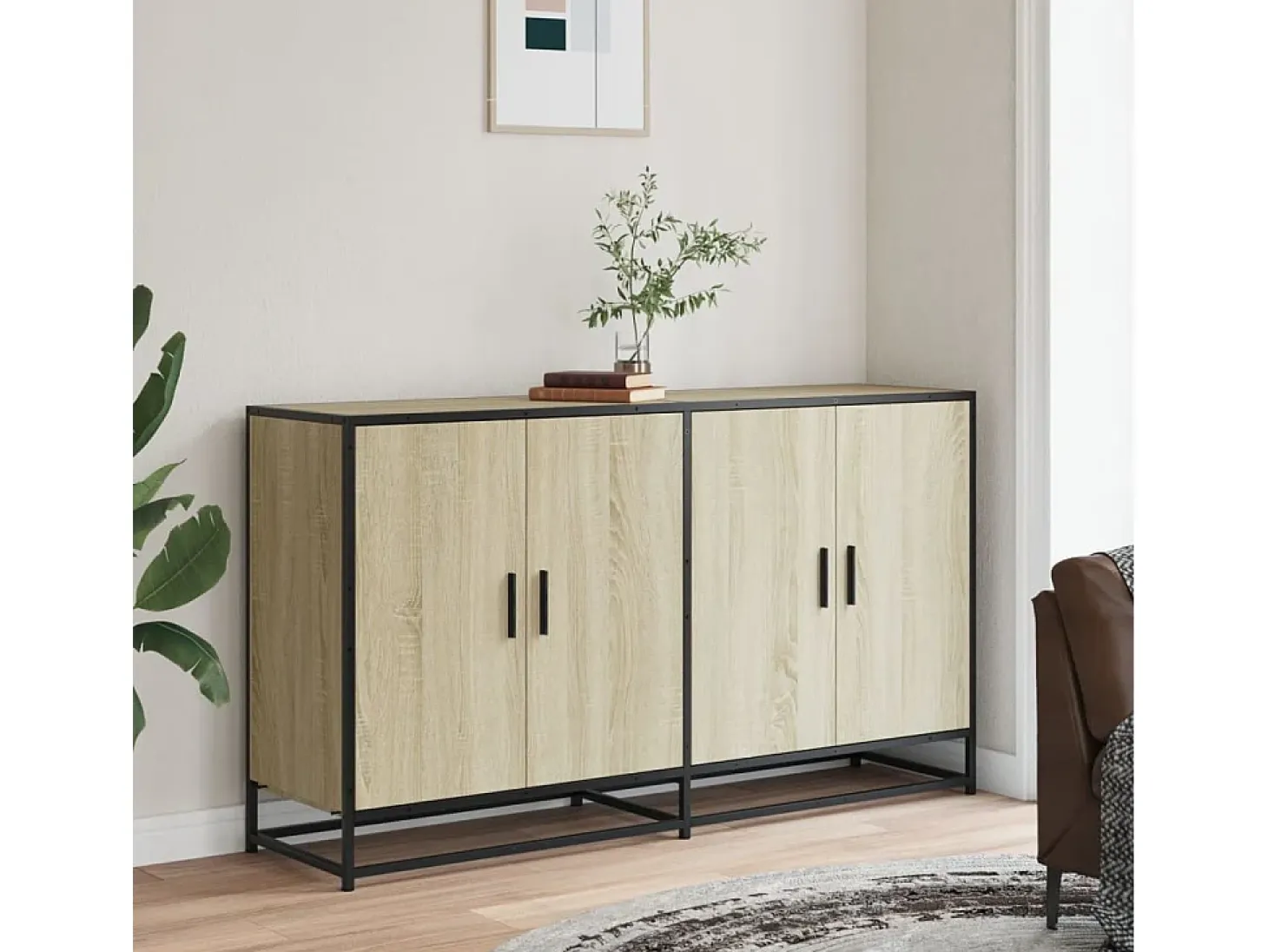 Aparador de roble Sonoma 134x35x76 cm madera de ingeniería