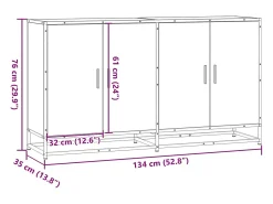 Aparador de roble Sonoma 134x35x76 cm madera de ingeniería