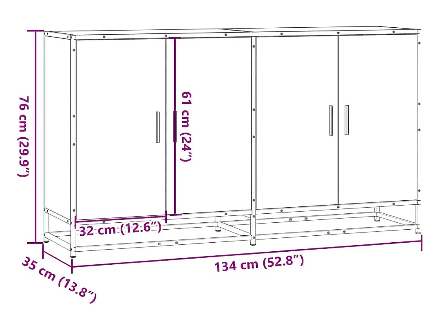 Aparador de roble Sonoma 134x35x76 cm madera de ingeniería