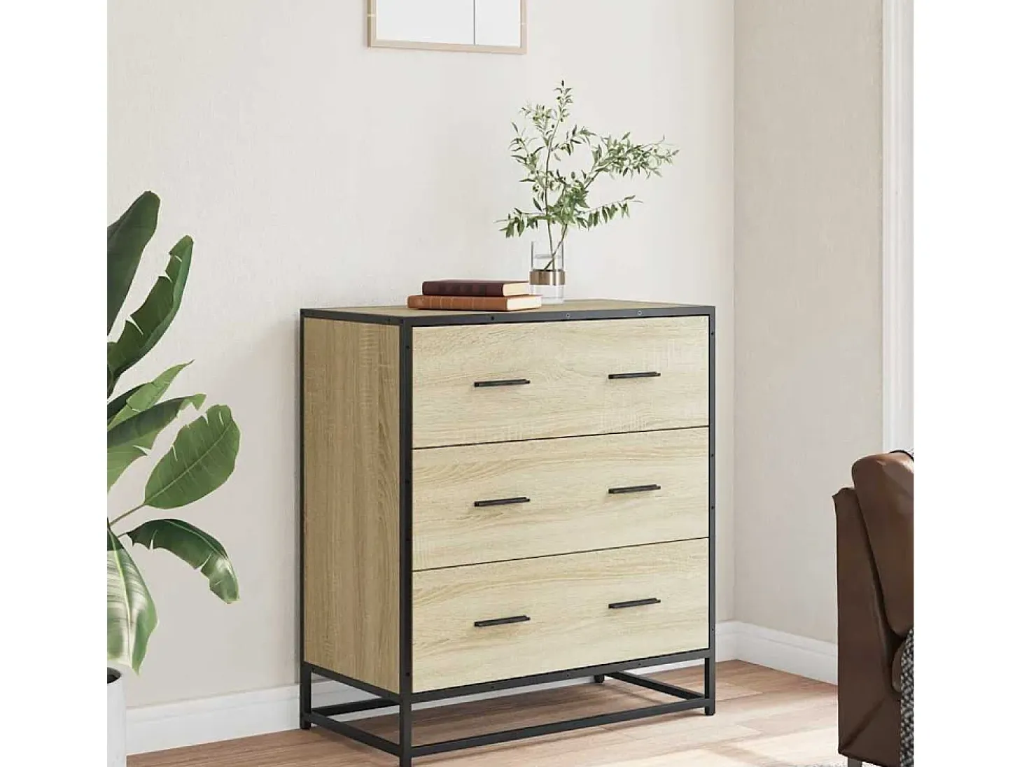 Aparador de roble Sonoma 68x35x76 cm madera contrachapada y metal
