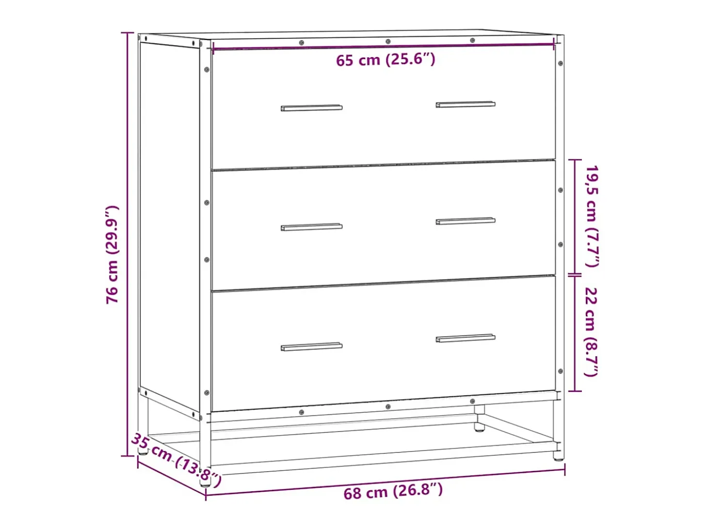 Aparador de roble Sonoma 68x35x76 cm madera contrachapada y metal