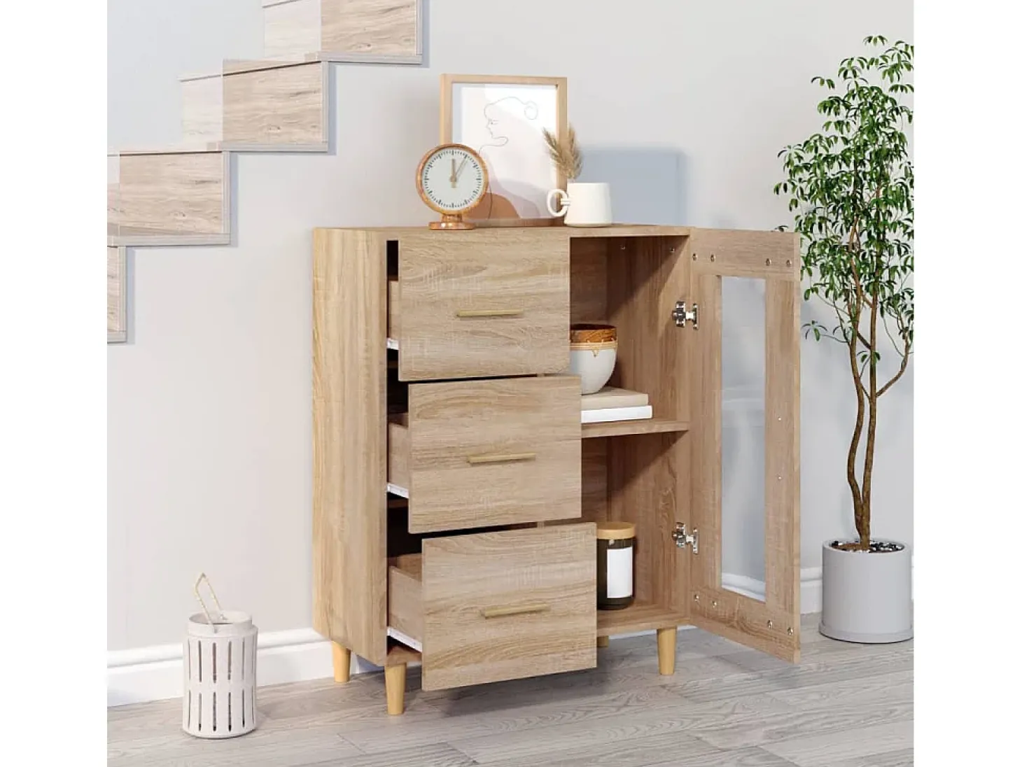 Aparador de roble Sonoma 69,5x34x90 cm madera de ingeniería