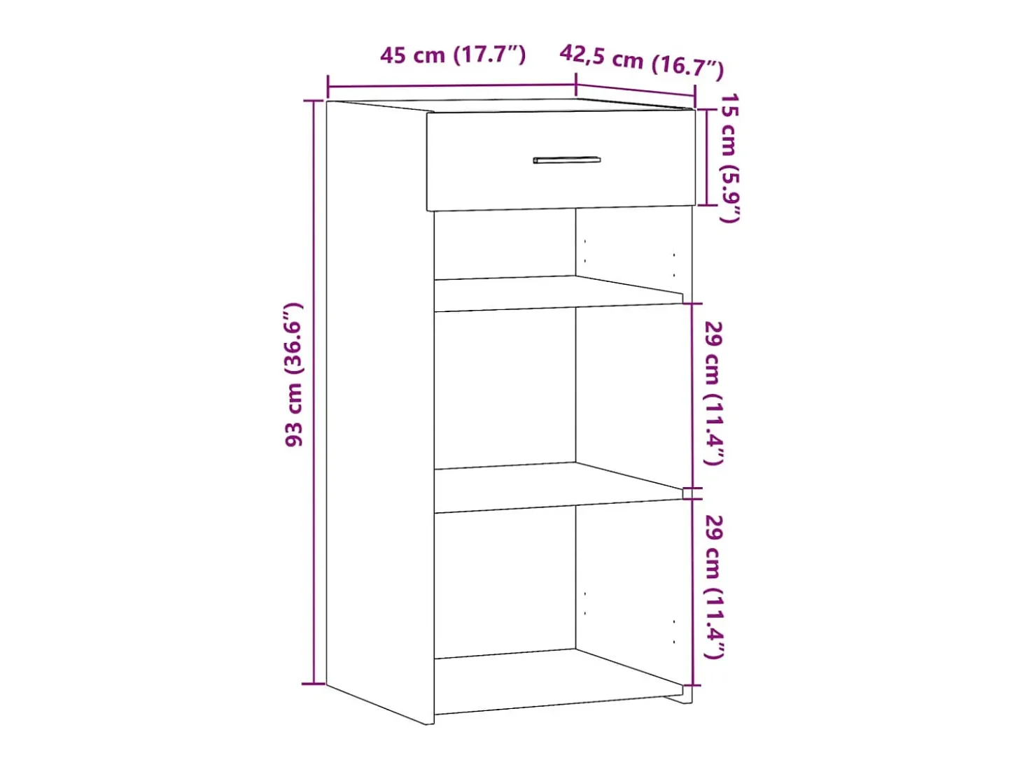 Aparador de roble Sonoma 45x42,5x93 cm madera de ingeniería
