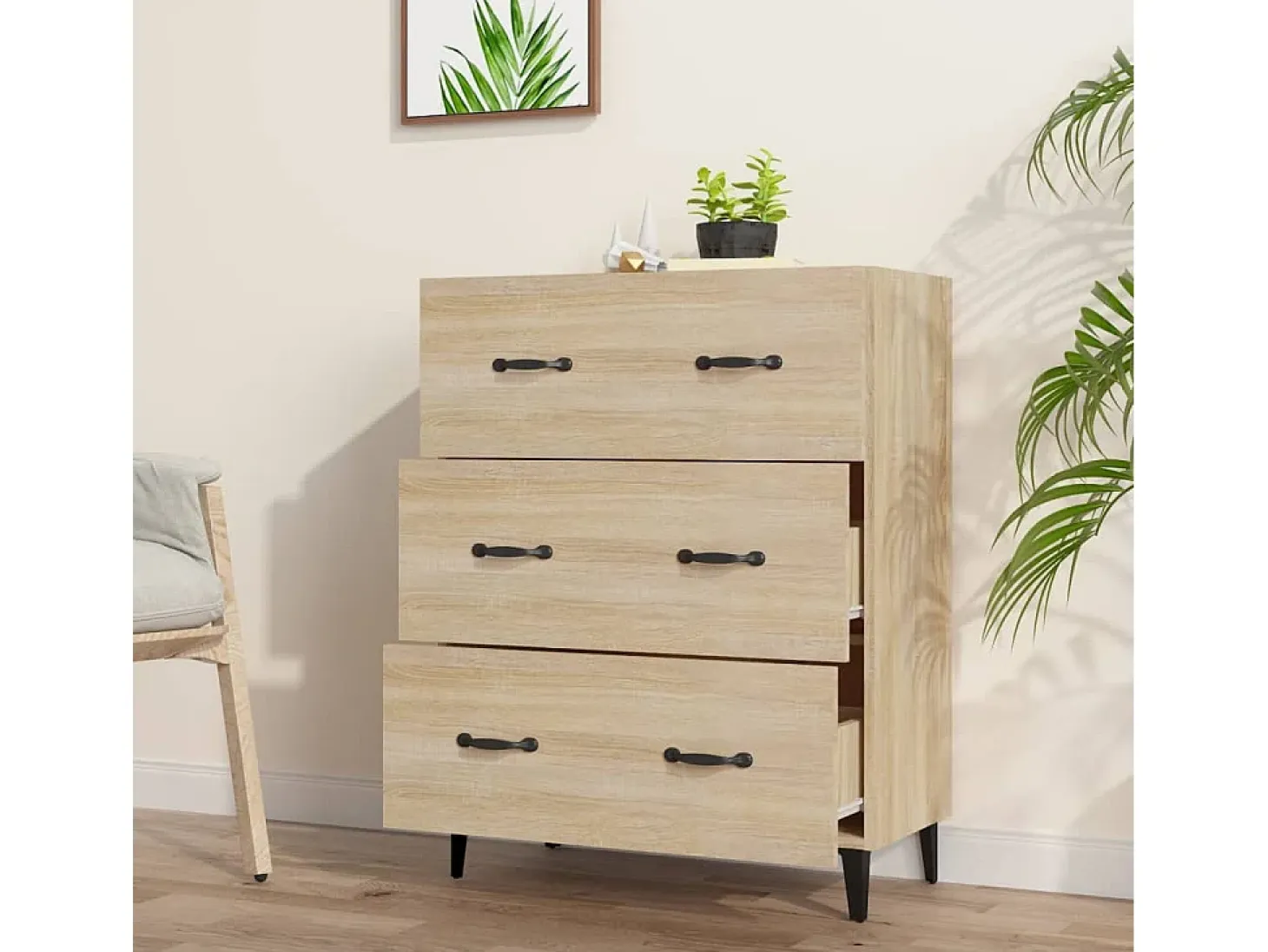 Aparador de roble Sonoma 69,5x34x90 cm madera de ingeniería