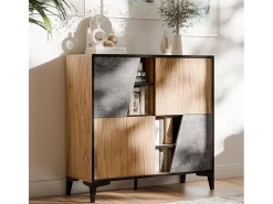 Aparador de roble y hormigón de 90 cm con 4 puertas Ludwig