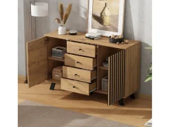 Aparador de salón - 120 x 38 x 75 cm - con 4 cajones + 2 puertas - mesa auxiliar - MDF - natural