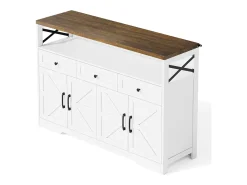 Aparador de salón - Aparador blanco con 3 cajones de almacenaje y 4 puertas - tapa de madera - tiradores negros