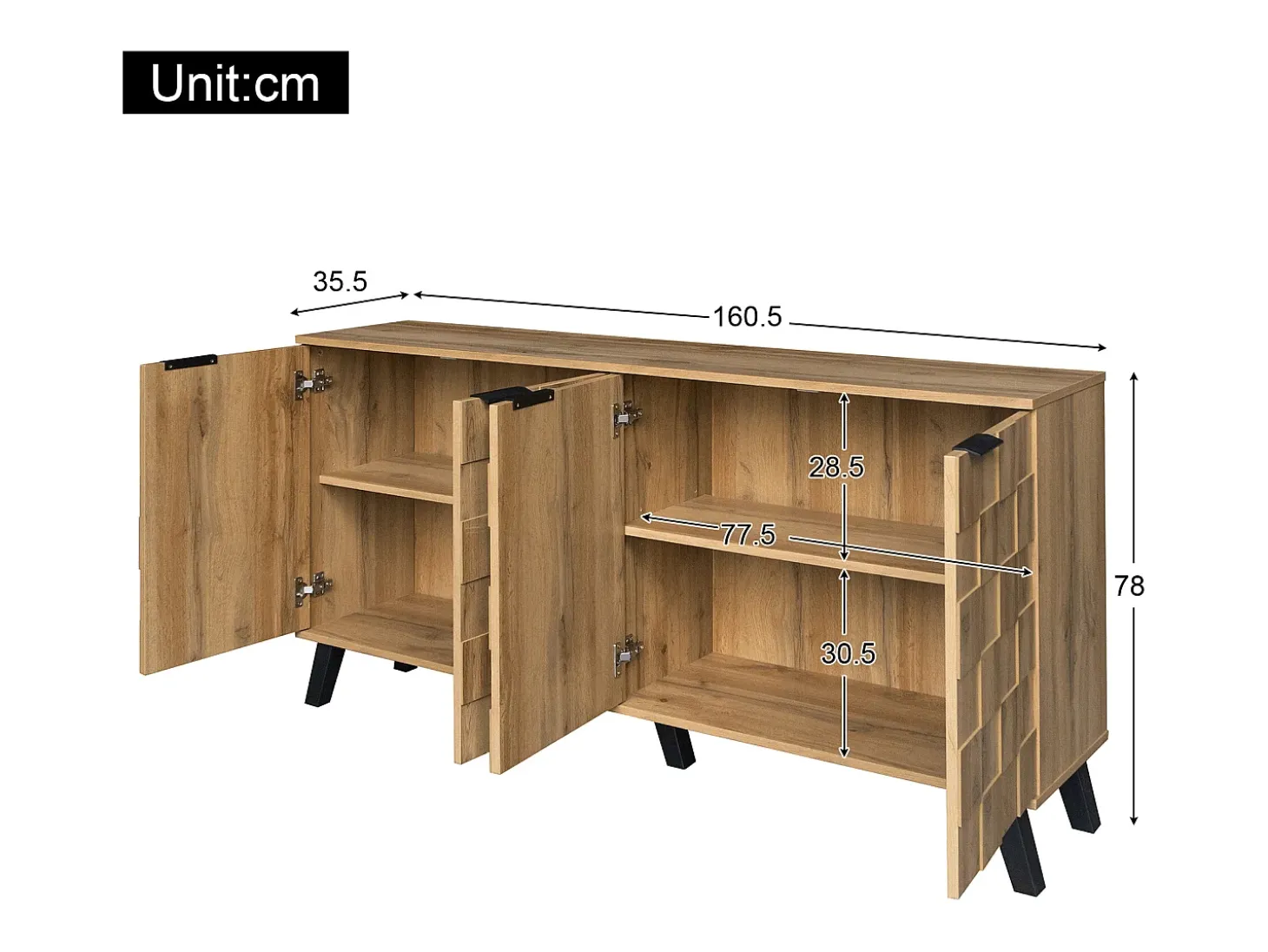 Aparador de salón con 4 puertas, mueble de salón con patas de PVC