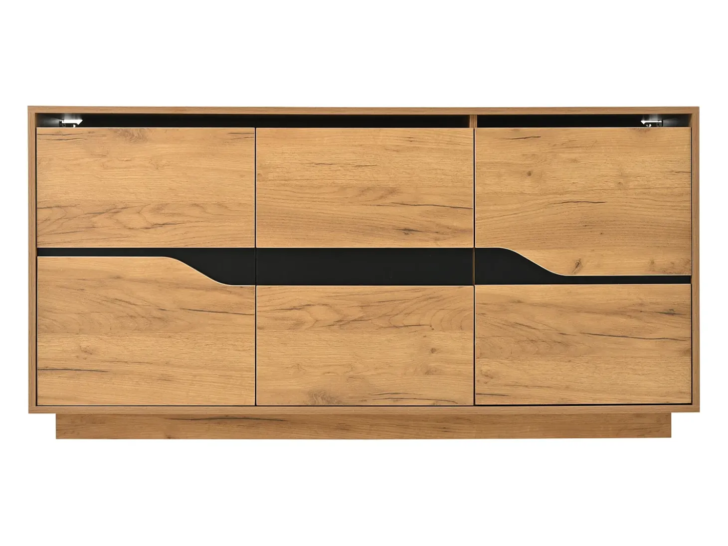 Aparador de salón con 3 puertas de almacenamiento y estantes ajustables – Madera natural y negro
