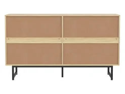 Aparador de salón de 140 cm con 4 puertas de ratán, estante ajustable y patas de metal.