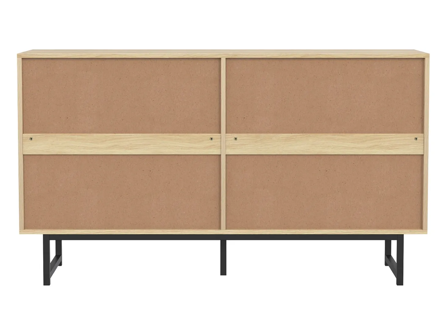 Aparador de salón de 140 cm con 4 puertas de ratán, estante ajustable y patas de metal.