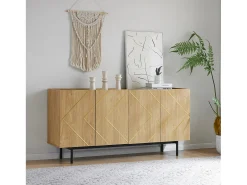 Aparador de salón, mueble buffet con 4 puertas - madera natural - tableros de partículas - Al 78 cm / An 160 cm / Pr 40 cm