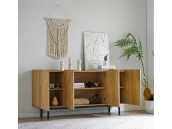 Aparador de salón, mueble buffet con 4 puertas - madera natural - tableros de partículas - Al 78 cm / An 160 cm / Pr 40 cm