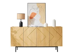 Aparador de salón, mueble buffet con 4 puertas - madera natural - tableros de partículas - Al 78 cm / An 160 cm / Pr 40 cm