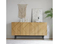 Aparador de salón, mueble buffet con 4 puertas - madera natural - tableros de partículas - Al 78 cm / An 160 cm / Pr 40 cm