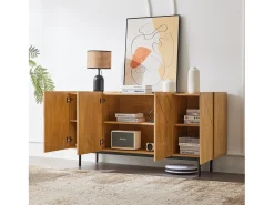 Aparador de salón, mueble buffet con 4 puertas - madera natural - tableros de partículas - Al 78 cm / An 160 cm / Pr 40 cm