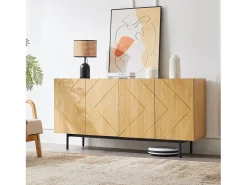 Aparador de salón, mueble buffet con 4 puertas - madera natural - tableros de partículas - Al 78 cm / An 160 cm / Pr 40 cm