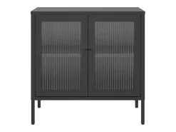 Aparador de vidrio y acero negro 70x35x70 cm ES240617