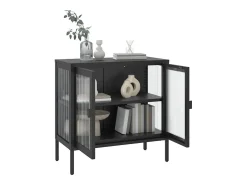 Aparador de vidrio y acero negro 70x35x70 cm ES240617